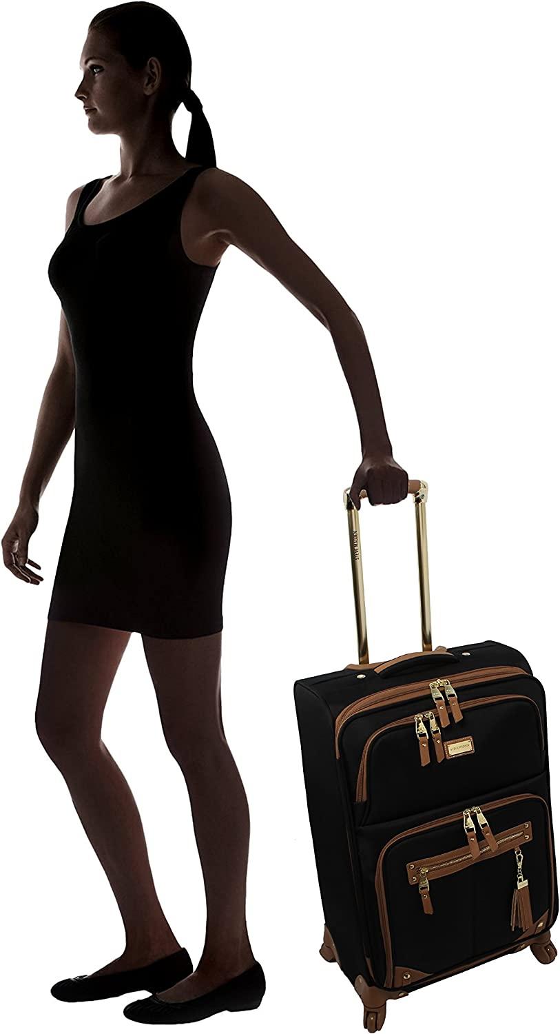 er Luggage Collection - Lightweight 24 Inch Expandable Softside Suitcase - Mid-size Rolling 4-Spinner Wheels Checked Bag (Harlo Black)