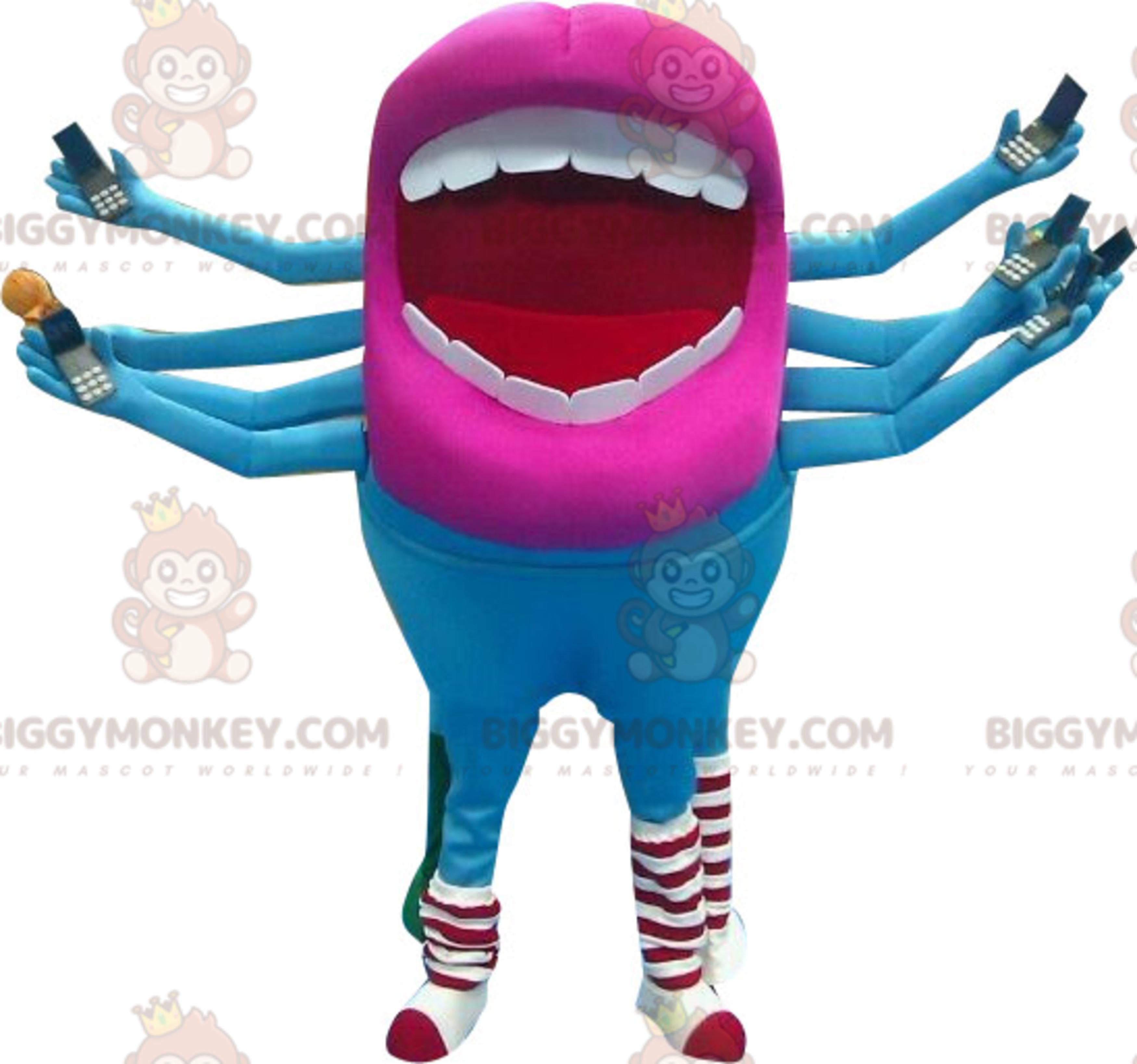 Giant mouth BIGGYMONKEYmascot costume with 8 arms. Alien BIGGYMONKEYMascot Costume