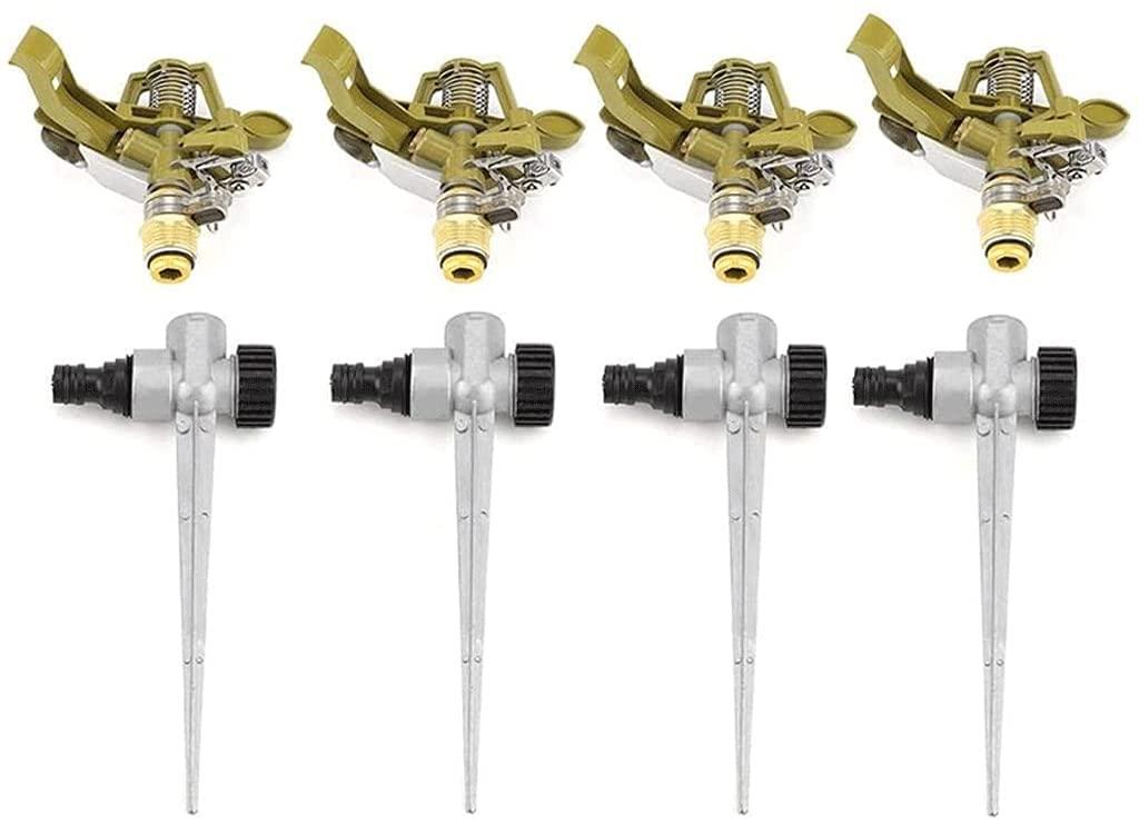 symwj 4Pcs Metal Pulsating Sprinkler 360 Degree Rotation Lawn Watering Sprinklers with Spike for Garden Irrigation System