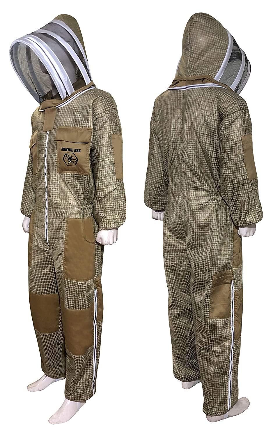 brutul bee 3 layer beekeeping ultralight ventilated suit with fencing veil (khaki, 5xl)