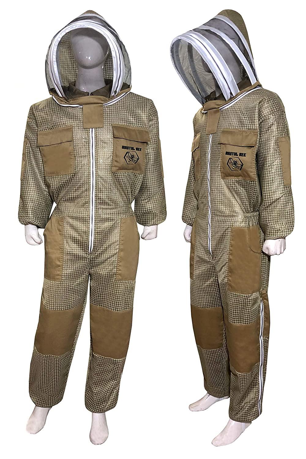 brutul bee 3 layer beekeeping ultralight ventilated suit with fencing veil (khaki, 5xl)
