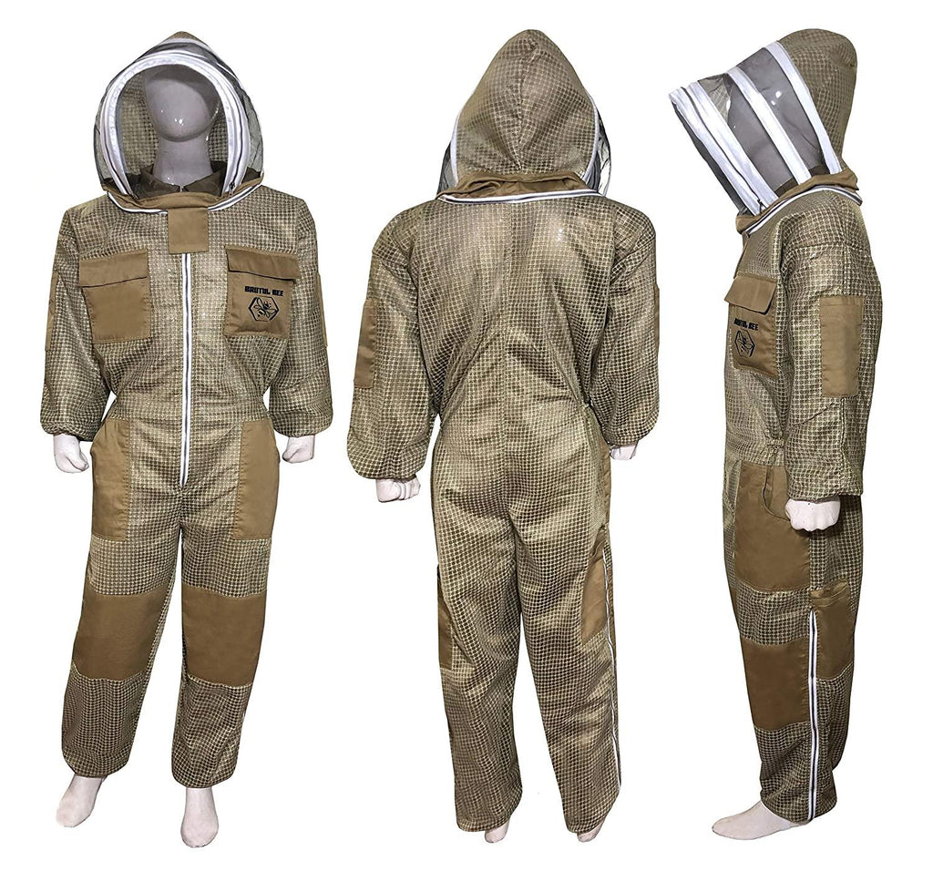 brutul bee 3 layer beekeeping ultralight ventilated suit with fencing veil (khaki, 5xl)