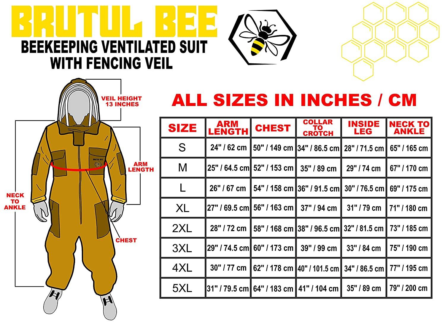 brutul bee 3 layer beekeeping ultralight ventilated suit with fencing veil (khaki, 5xl)