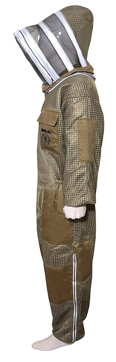 brutul bee 3 layer beekeeping ultralight ventilated suit with fencing veil (khaki, 5xl)