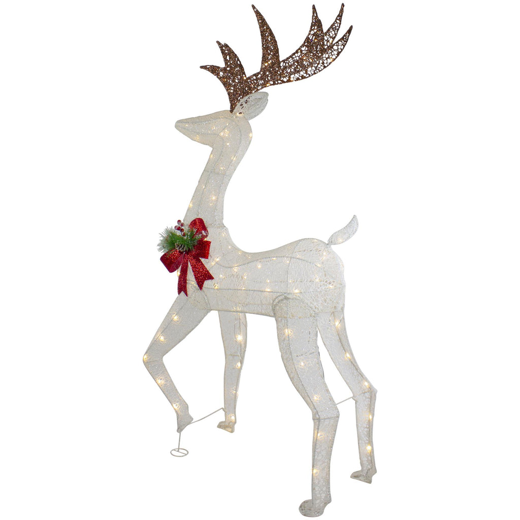 60" LED Lighted Glitter Reindeer with Red Bow Outdoor Christmas Decoration