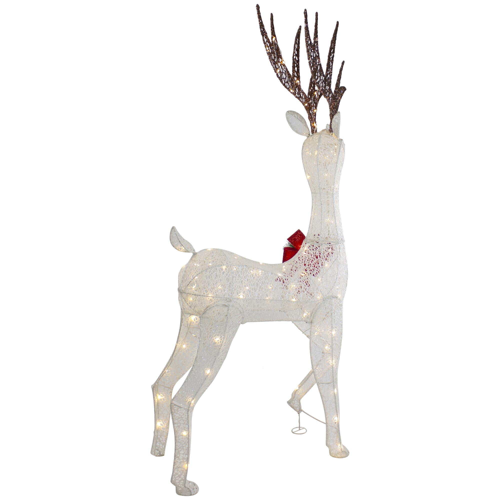 60" LED Lighted Glitter Reindeer with Red Bow Outdoor Christmas Decoration