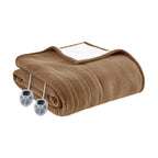 Gracie Mills Polyester Fleece to Sherpa Heated Blanket with Brown Finish ST54-0135