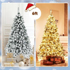 6 ft. Pre-Lit LED Flocked Snow Hinged Pine Artificial Christmas Tree with 250 White Lights