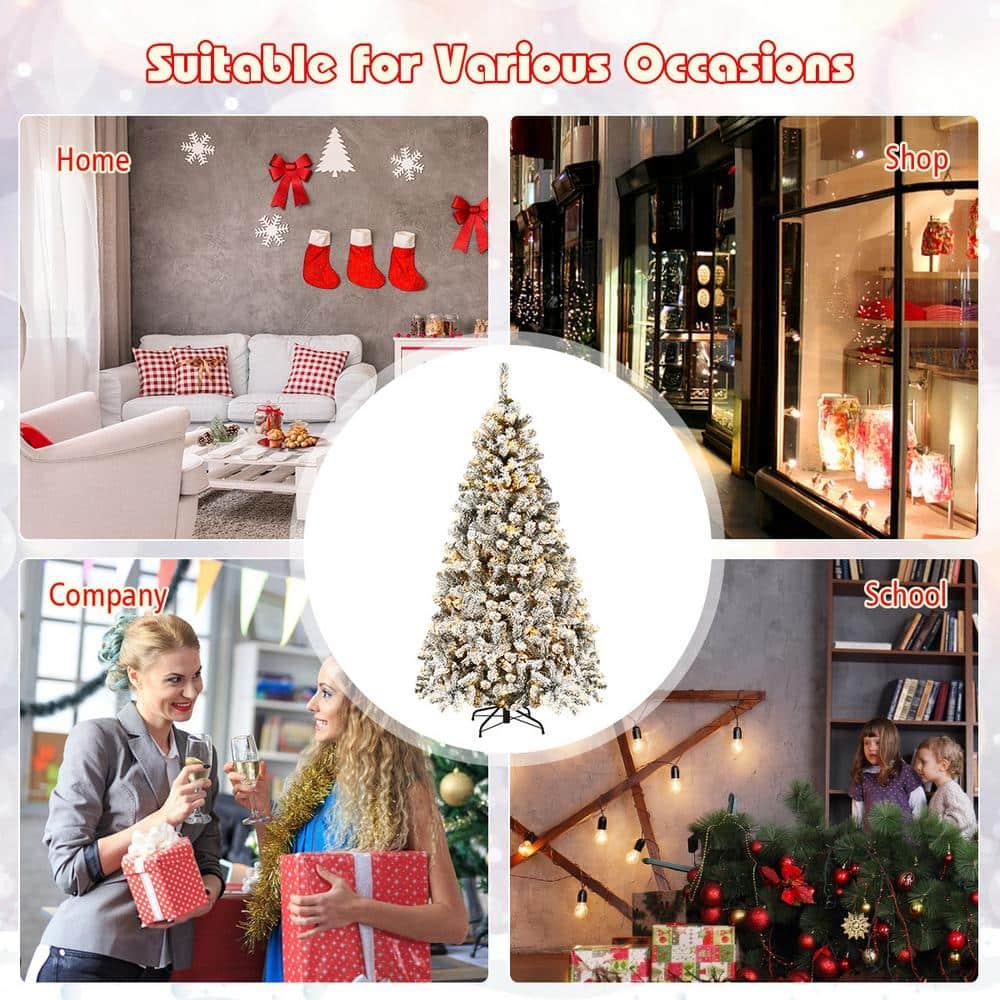 6 ft. Pre-Lit LED Flocked Snow Hinged Pine Artificial Christmas Tree with 250 White Lights