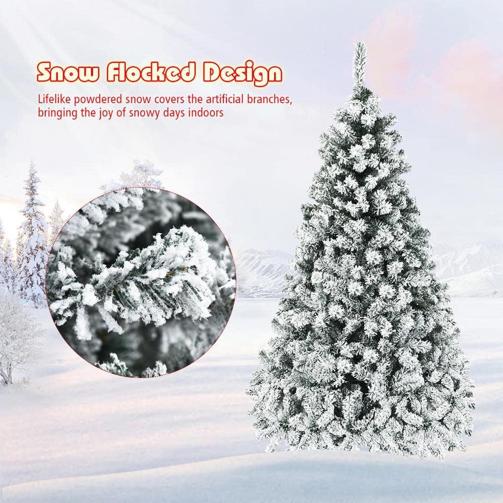 6 ft. Pre-Lit LED Flocked Snow Hinged Pine Artificial Christmas Tree with 250 White Lights