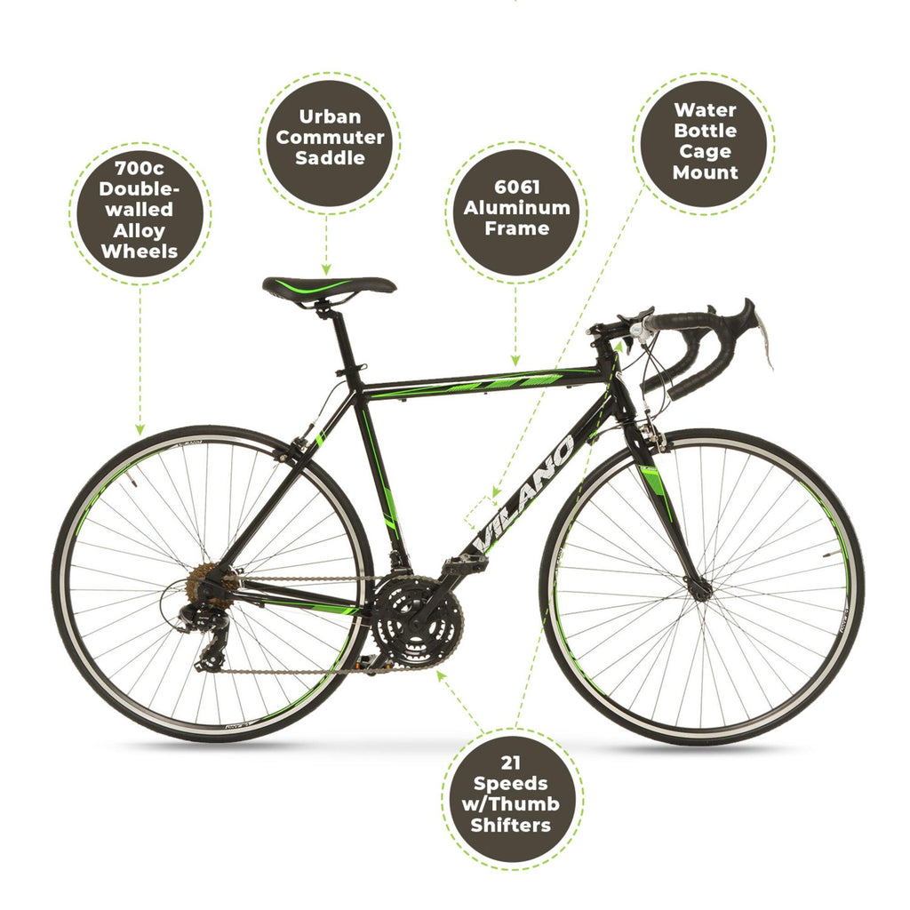 Vilano R2 Commuter 21 Speed 700c Aluminum Road Bike in Black, 58 cm Medium