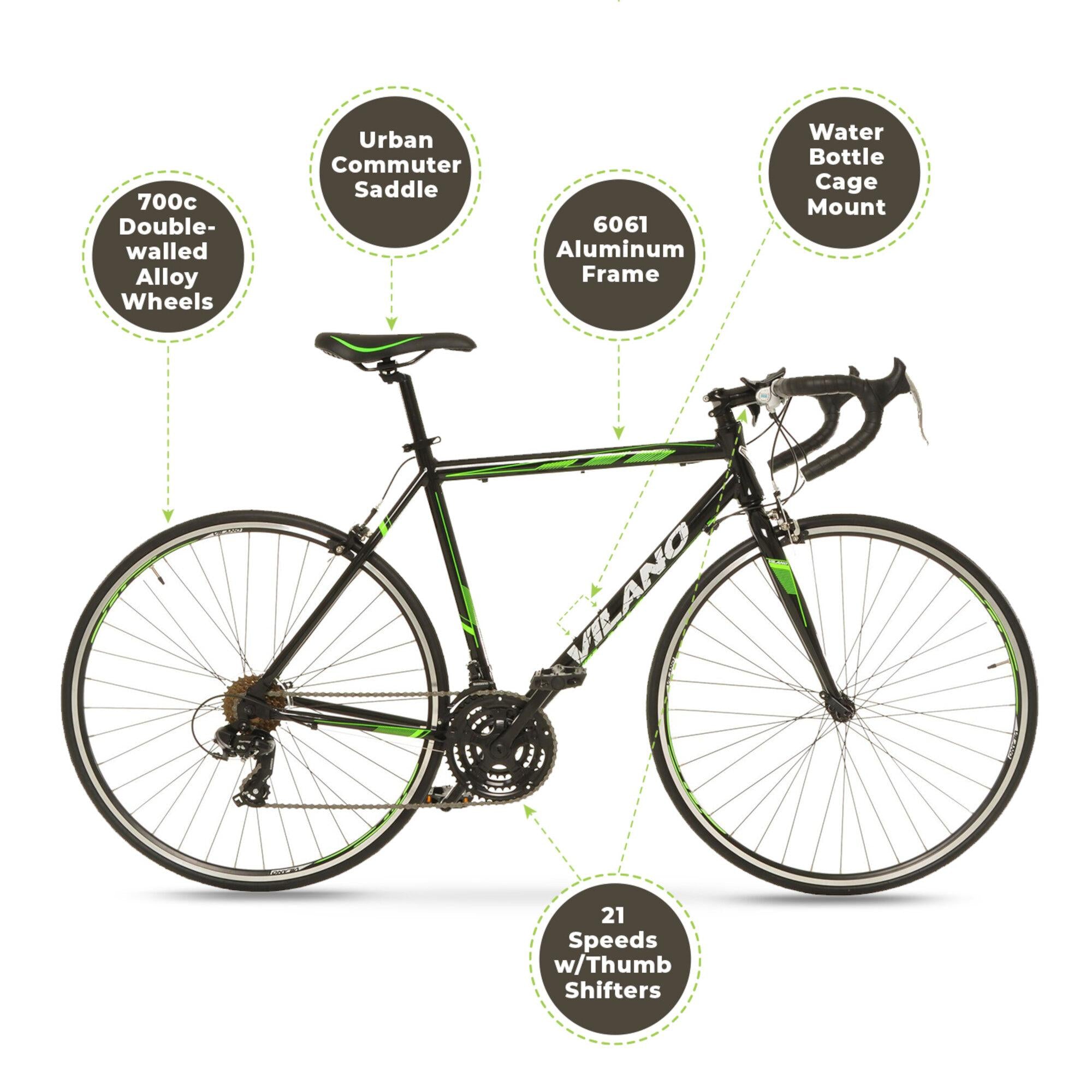Vilano R2 Commuter 21 Speed 700c Aluminum Road Bike in Black, 58 cm Medium