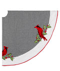 64" Black, White and Red Embroidered Cardinal Hounds Tooth Tree Skirt