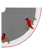 64" Black, White and Red Embroidered Cardinal Hounds Tooth Tree Skirt