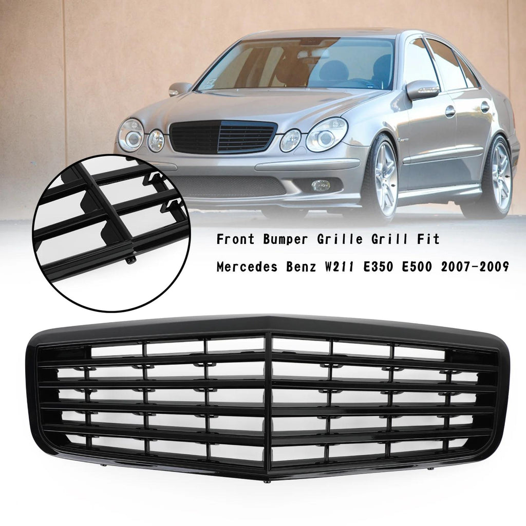 2007-2009 W211 E350 E500 E63 AMG Benz Front Bumper Grille Grill Replacement Gloss Black Generic