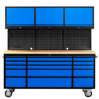 72 inch Tool Chest Tool Box Mobile 15 Drawer Stora3 Upper Cabinet Power Outlet SS-Pegboard with Wheels Lock Key LocSystem Drawer Liners for GaraWarehouse Repair Shop