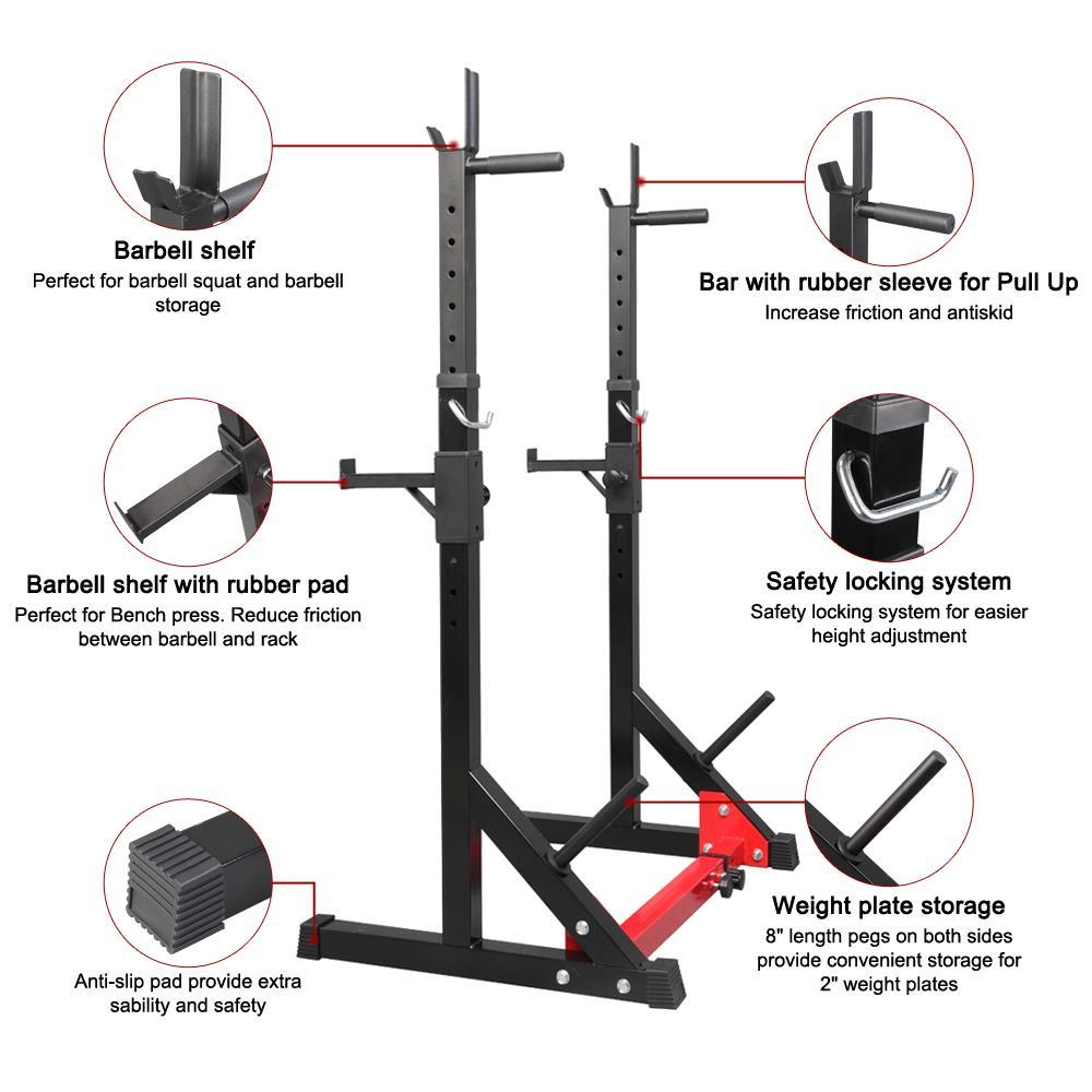 UBesGoo Adjustable Squat Rack Stand, Multi-Function Weight Lifting Home Gym