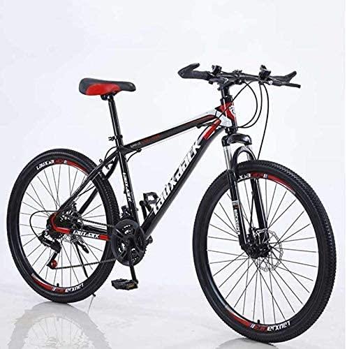 Shlia Mountain Bikes 26 Inch Wheel Men Adults High-Carbon Steel Lightweight Road Bike Bicycle 21 Speed Shock-Absorbing, Mens/Womens Fashionable Advanced Suspension Bikes, US Stock(Black-red)