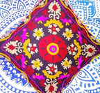 Suzani Pillows Cover, Embroidered Cushion Cover 16x16, Decorative Throw Pillow Case, Indian Pom Pom Outdoor Cushions, Boho Pillow Shams (50)