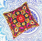 Suzani Pillows Cover, Embroidered Cushion Cover 16x16, Decorative Throw Pillow Case, Indian Pom Pom Outdoor Cushions, Boho Pillow Shams (50)