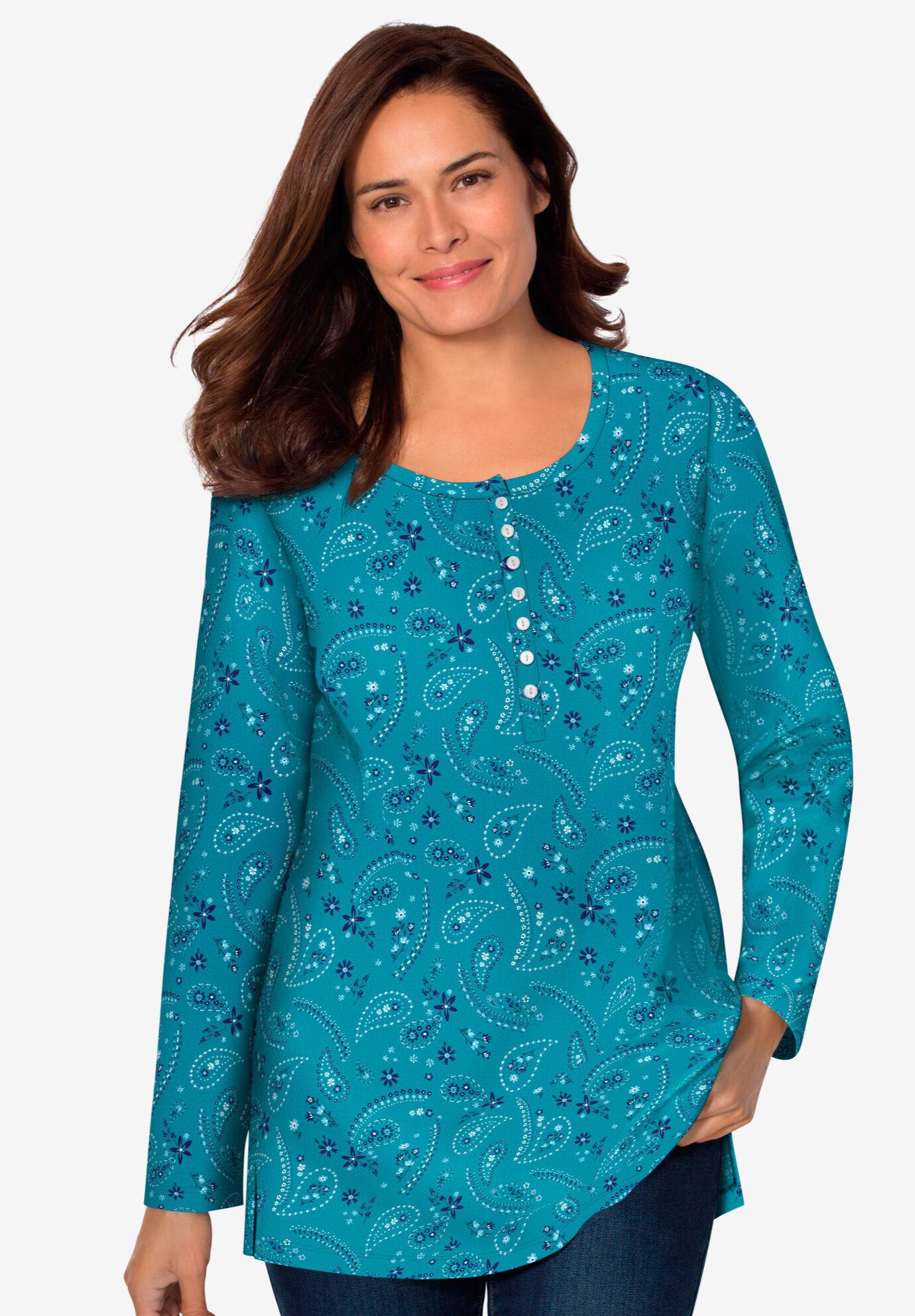 perfect printed long-sleeve henley tee
