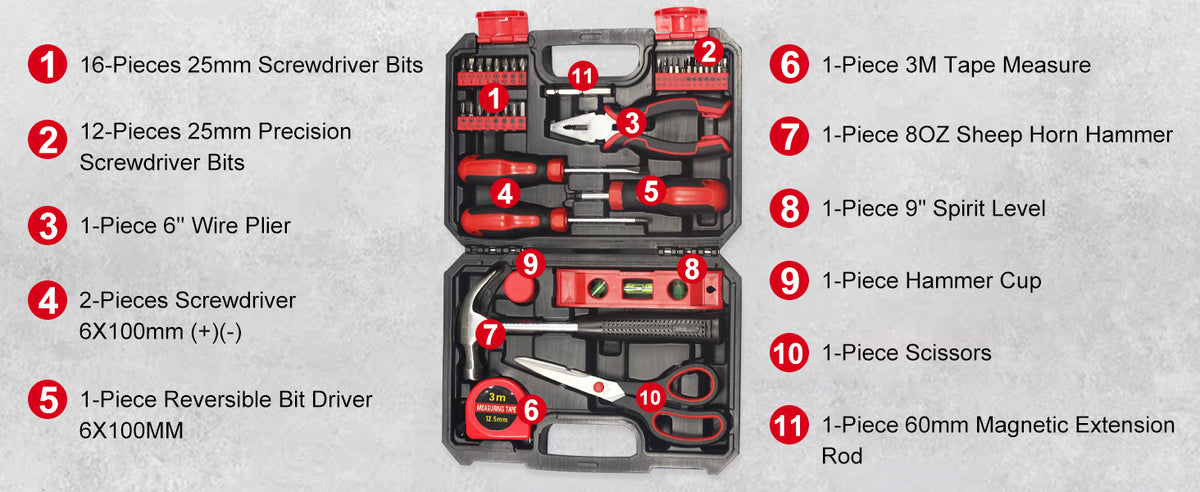 Basic Home Red Tool Kit - 38 Pieces Tool Set with Portable StoraBoxes for Daily Repairing and Maintenance, Home DIY Tool Kit Set for Office & Garage