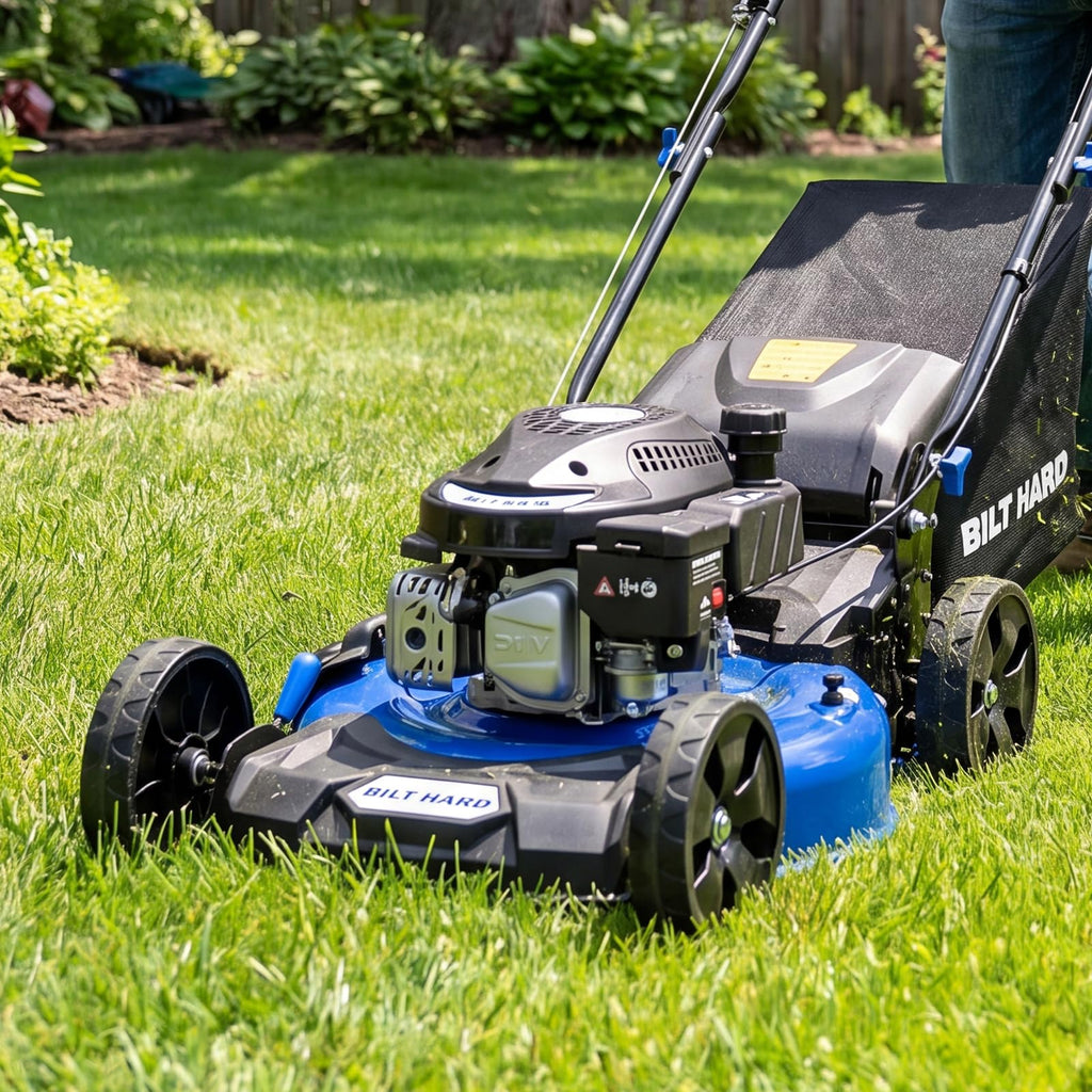 21 Inch Lawn Mower Gas Powered, 4-Cycle 144cc Engine, 3-in-1 Push Lawnmower with Bagging, Mulching &amp; Side Discharge, Adjustable 8-Positions Cutting Height, Easy Start