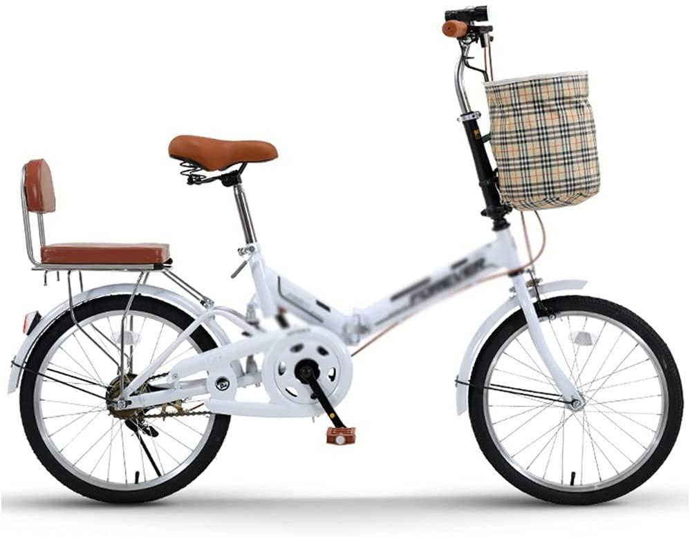 Foldable Bicycle Women’s Ultra-Light Portable Bicycle Adult 16-inch, 20-inch Bicycles Student Bike Foldable Road Bike (Color : White, Size : 16 inches)
