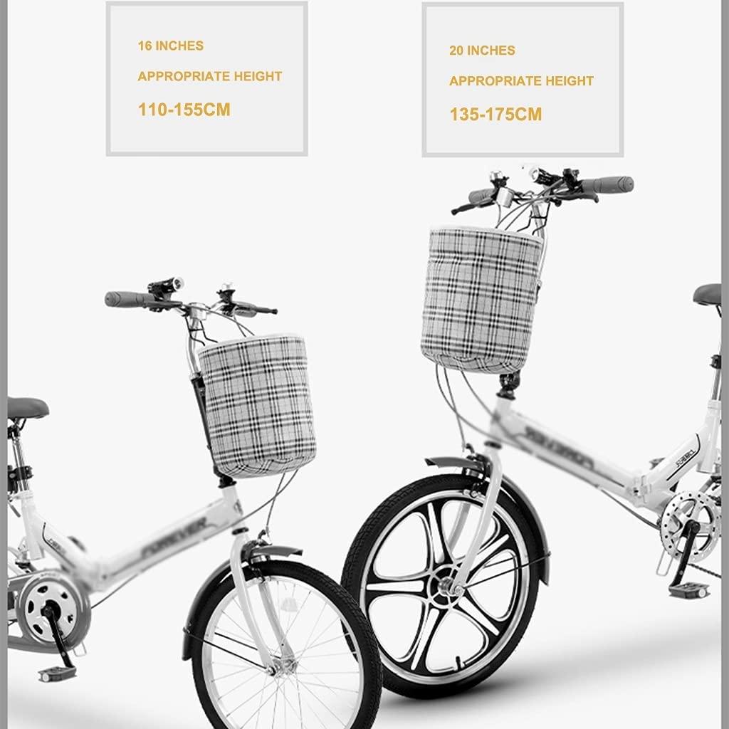 Foldable Bicycle Women’s Ultra-Light Portable Bicycle Adult 16-inch, 20-inch Bicycles Student Bike Foldable Road Bike (Color : White, Size : 16 inches)