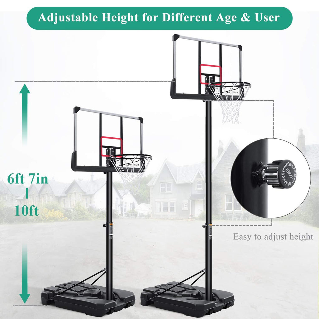 MARNUR Basketball Hoop Portable Basketball Goal System with Adjustable Height with Big Backboard &amp; Wheels and LarBase for Youth &amp; Adults Family Indoor Outdoor