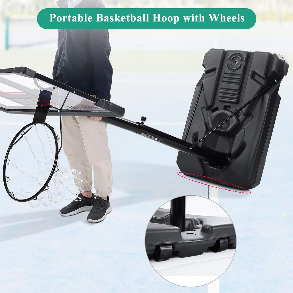 MARNUR Basketball Hoop Portable Basketball Goal System with Adjustable Height with Big Backboard &amp; Wheels and LarBase for Youth &amp; Adults Family Indoor Outdoor