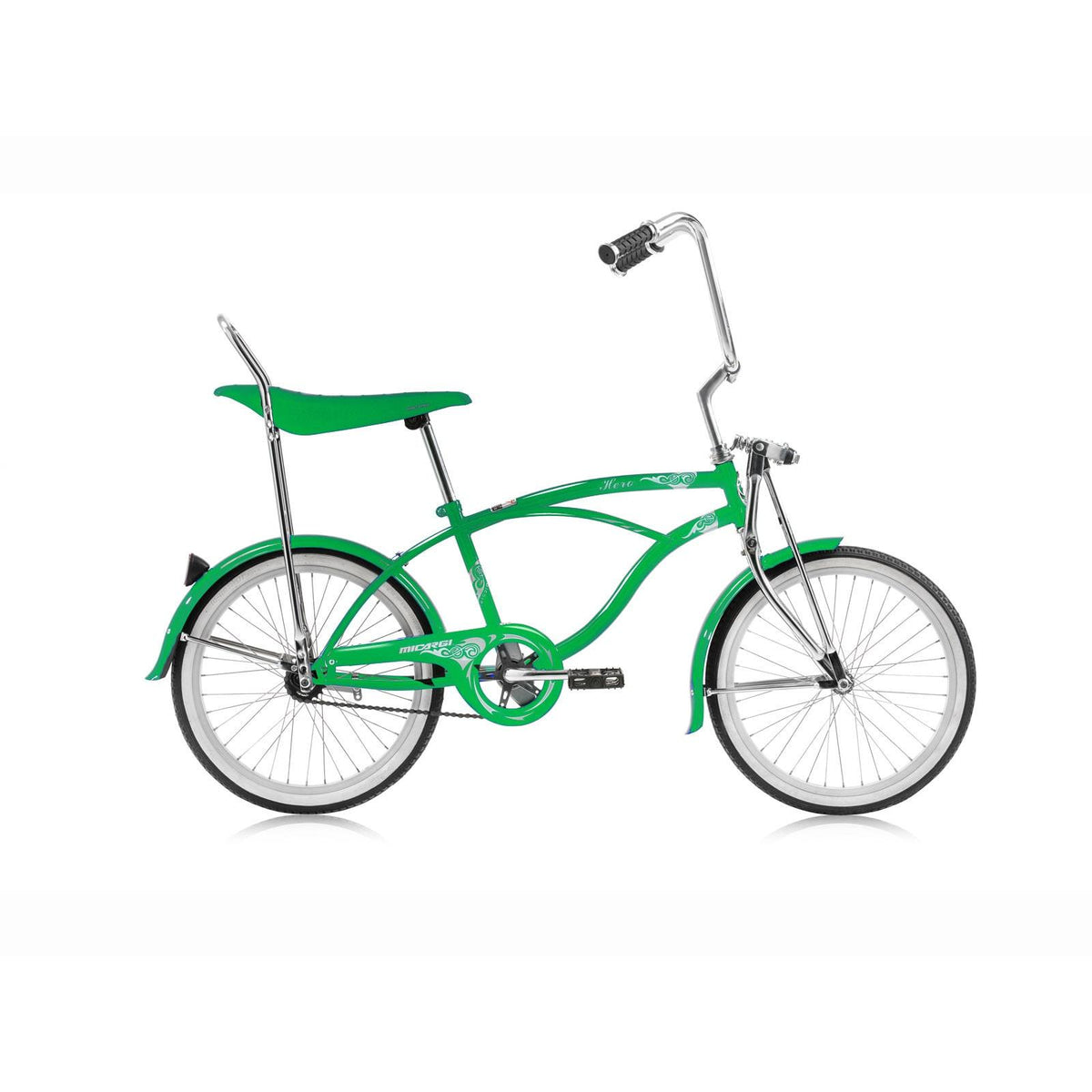 Micargi HERO 20" Beach Cruiser Coaster Brake Single Speed with Banana Seat  Steel Spokes One Piece Crank Alloy Rims 36H Color: Green