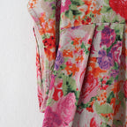 Women Retro Floral Gathered Casual Linen Maxi Short Sleeve Dress