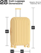Hardside Lightweight Suitcase Luggage - Overhead Durable Travel Bag with Spinner Wheels,TSA Lock, Yellow, Checked-Large 28-Inch, 98L