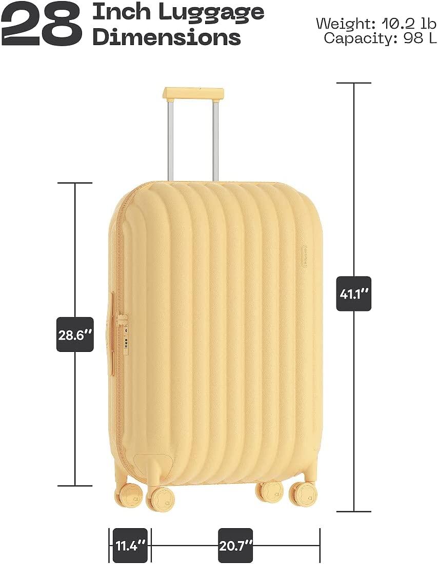 Hardside Lightweight Suitcase Luggage - Overhead Durable Travel Bag with Spinner Wheels,TSA Lock, Yellow, Checked-Large 28-Inch, 98L