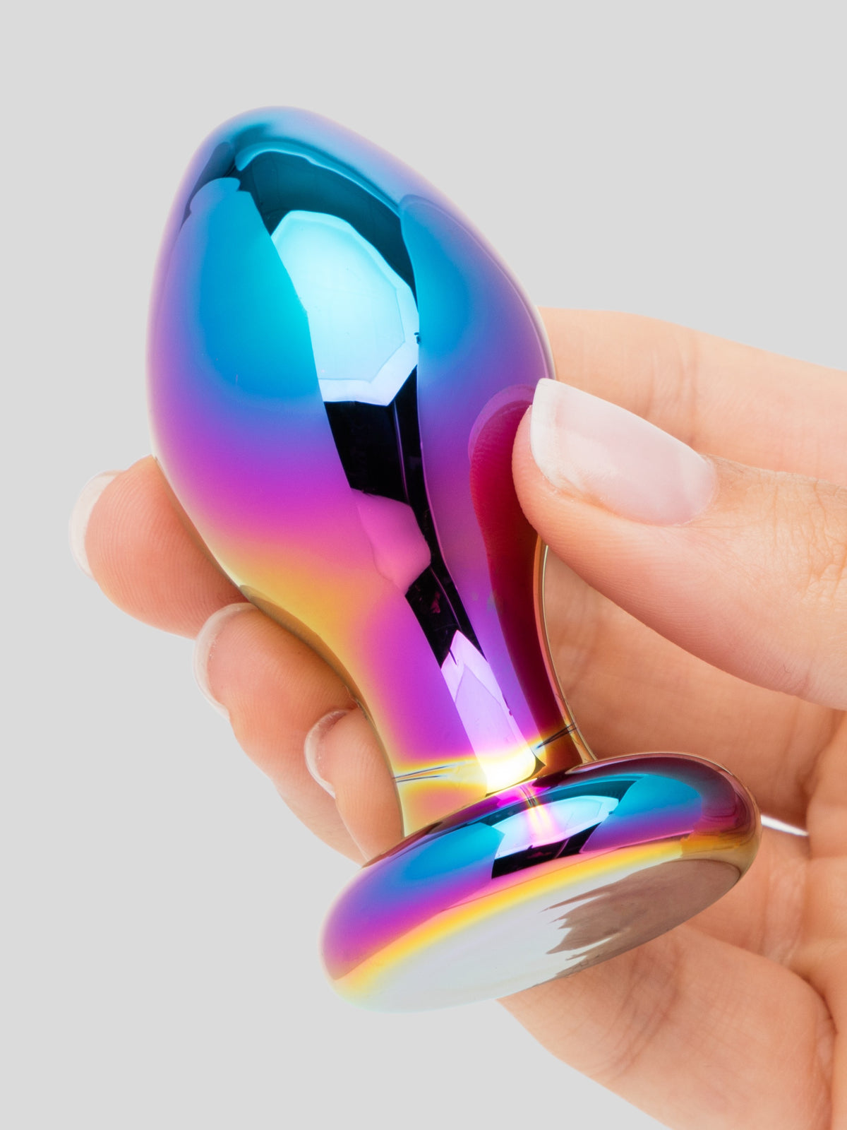Lovehoney Sensual Glass Small Iridescent Butt Plug 3 Inch, Rainbow