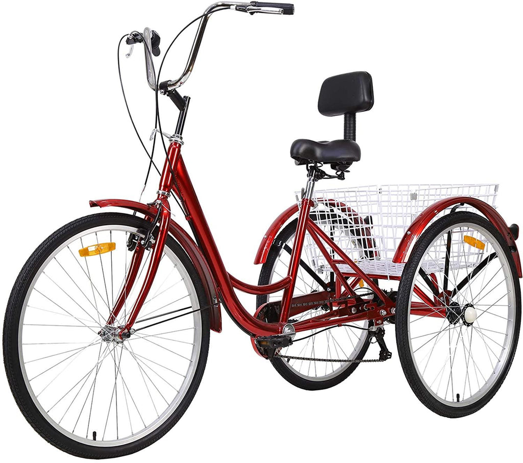 ABORON 24-Inch 7 Speed Adult Tricycles , 3-Wheels Cruiser Bike with Basket, Trikes for Women, Men, Seniors,Adult Bicycle