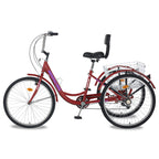 ABORON 24-Inch 7 Speed Adult Tricycles , 3-Wheels Cruiser Bike with Basket, Trikes for Women, Men, Seniors,Adult Bicycle