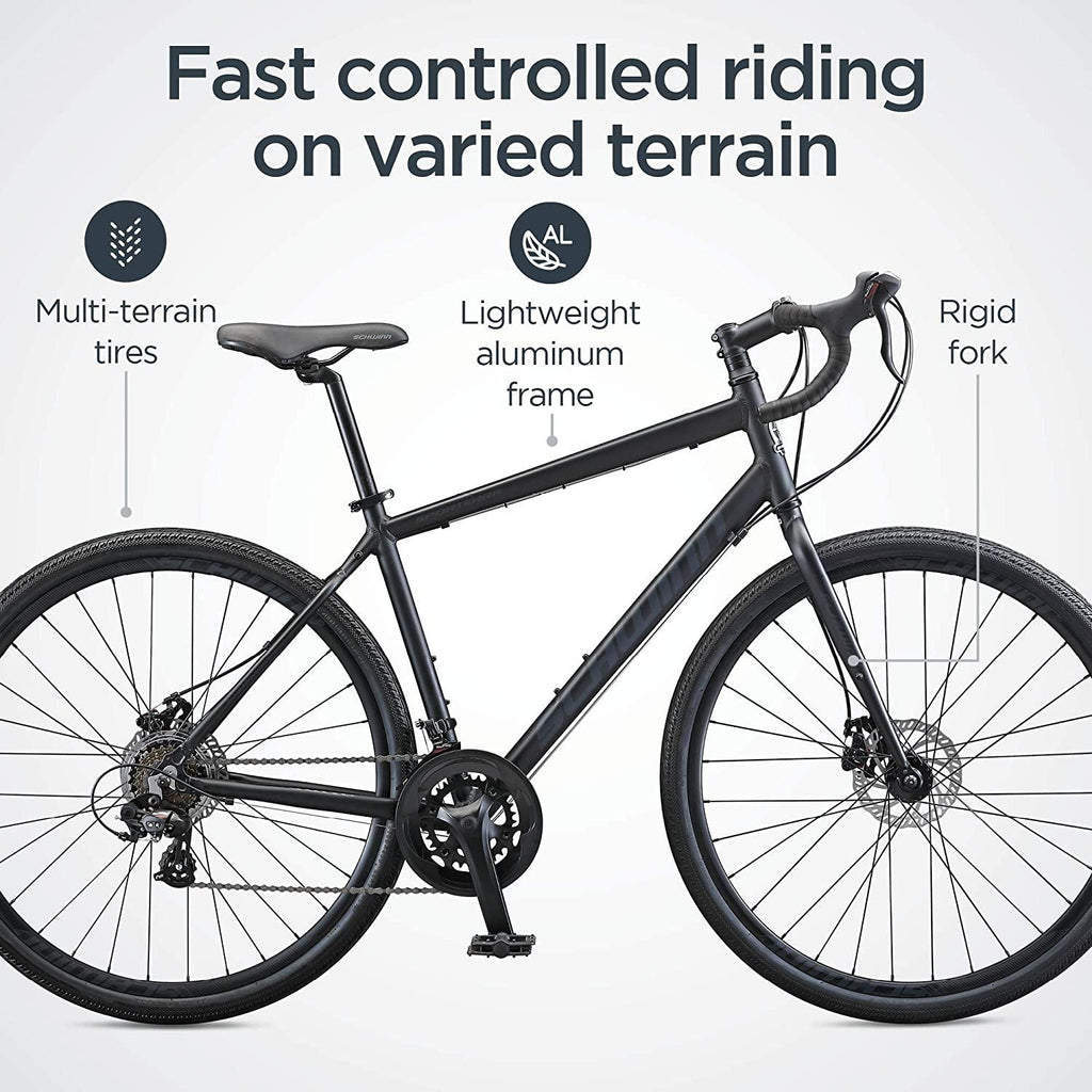 Schwinn Sporterra Adventure Adult Gravel Bike, 14 Speeds, 700c Wheels, Light Weight Aluminum Frame, Black