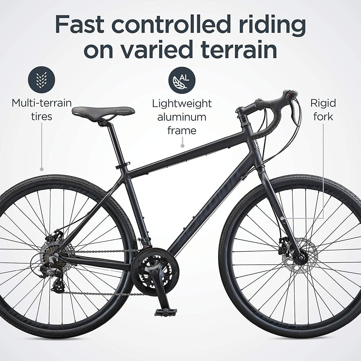 Schwinn Sporterra Adventure Adult Gravel Bike, 14 Speeds, 700c Wheels, Light Weight Aluminum Frame, Black