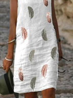 Ladies Casual Feather Print Stitching Shift Dress