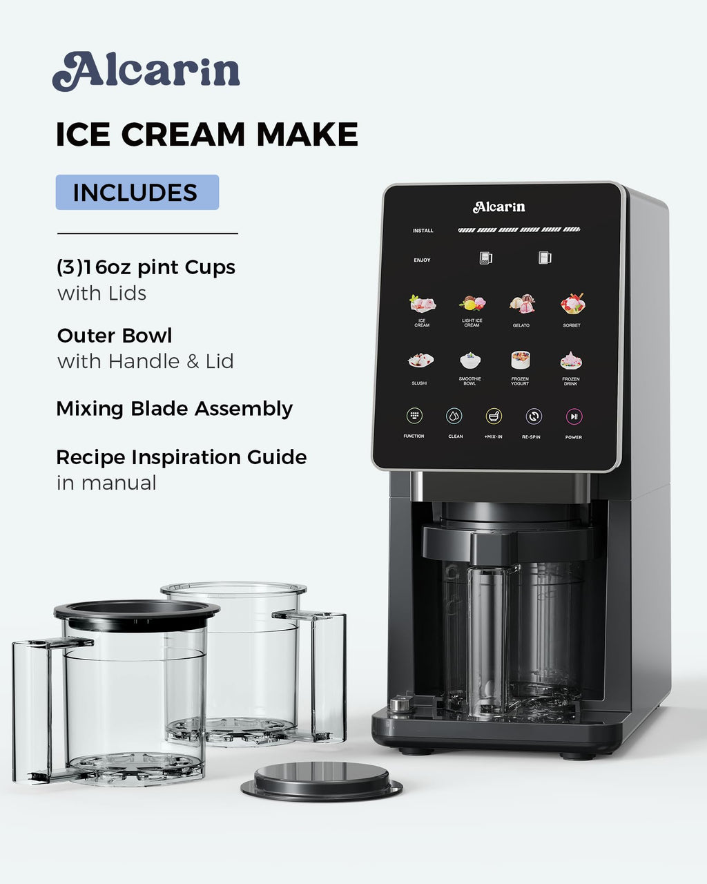 Ice Cream Maker with 1 Pint (Not Freezer), Frozen Treat Machine | Homemade Ice Cream Machine, Gelato, Slushie, Yogurt, Sorbet, 10 Pre-set Programs, Respin & Minx-in Function