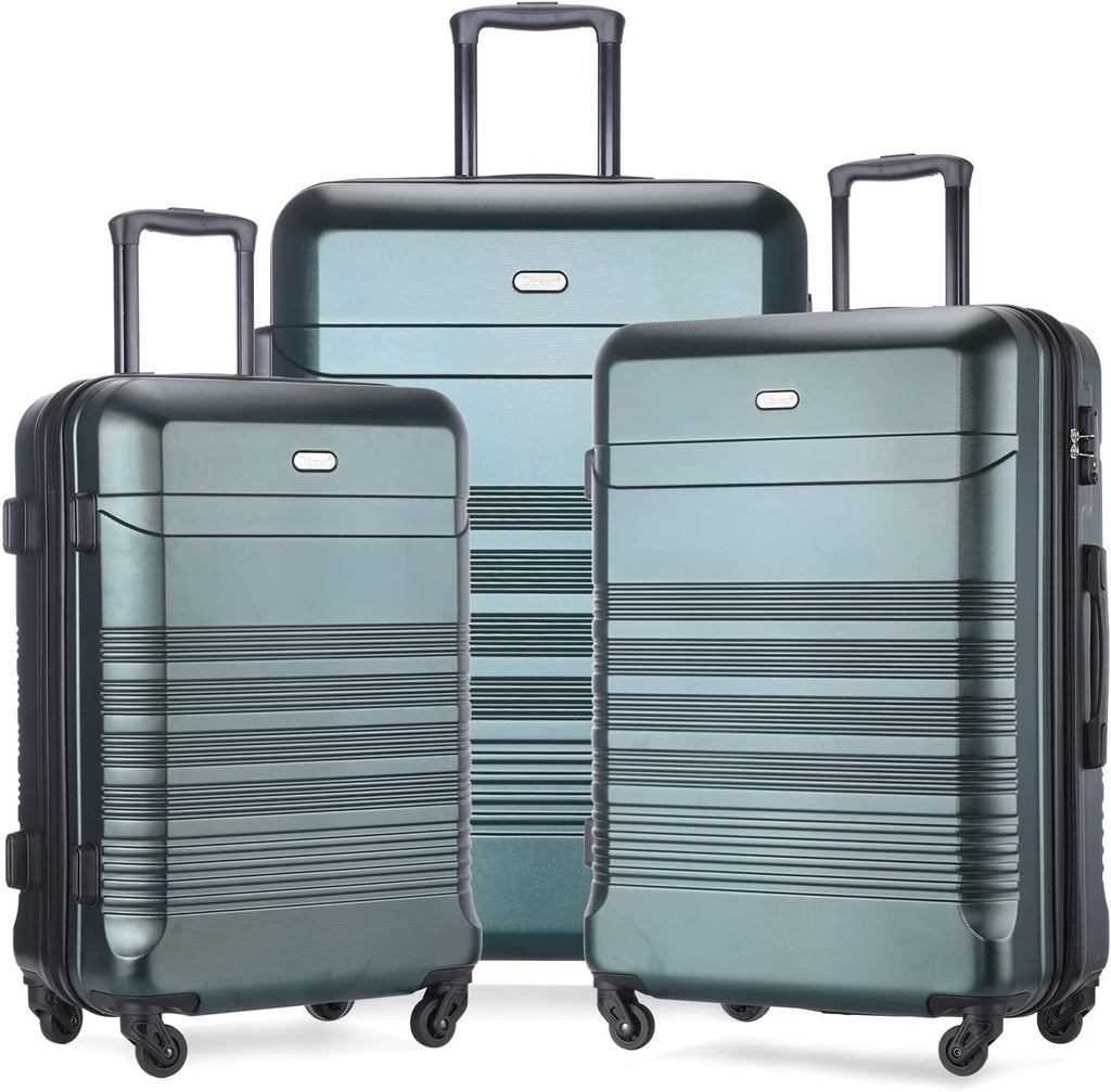 Luggage Set of 3 (20"/24"/28" Only) Travel Case with Swivel Single Wheel Light PC+ABS TSA Lock(green)