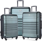 Luggage Set of 3 (20"/24"/28" Only) Travel Case with Swivel Single Wheel Light PC+ABS TSA Lock(green)
