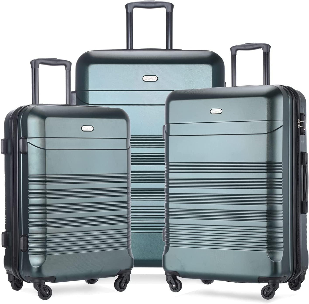 Luggage Set of 3 (20"/24"/28" Only) Travel Case with Swivel Single Wheel Light PC+ABS TSA Lock(green)