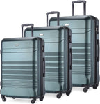 Luggage Set of 3 (20"/24"/28" Only) Travel Case with Swivel Single Wheel Light PC+ABS TSA Lock(green)
