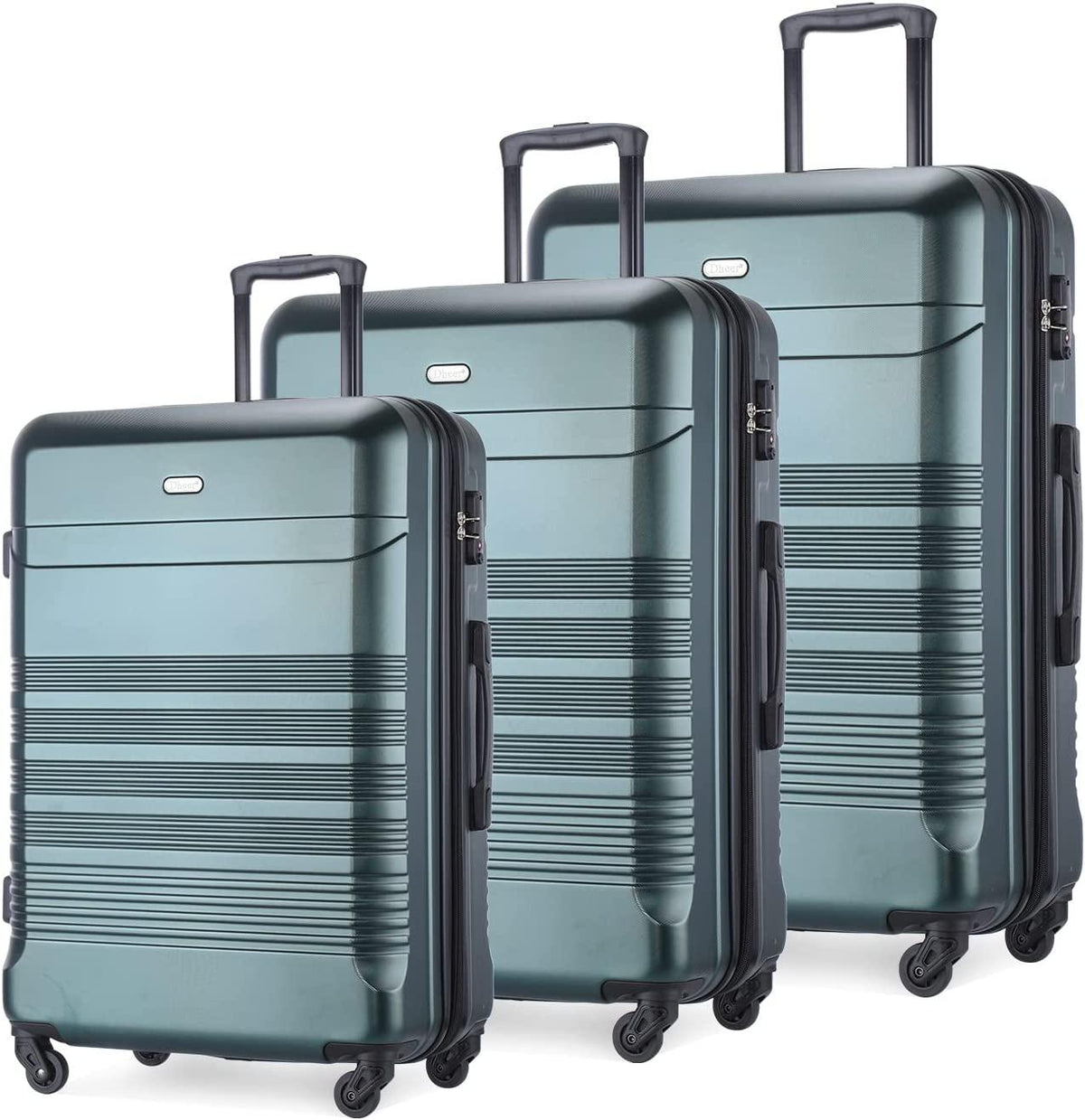 Luggage Set of 3 (20"/24"/28" Only) Travel Case with Swivel Single Wheel Light PC+ABS TSA Lock(green)