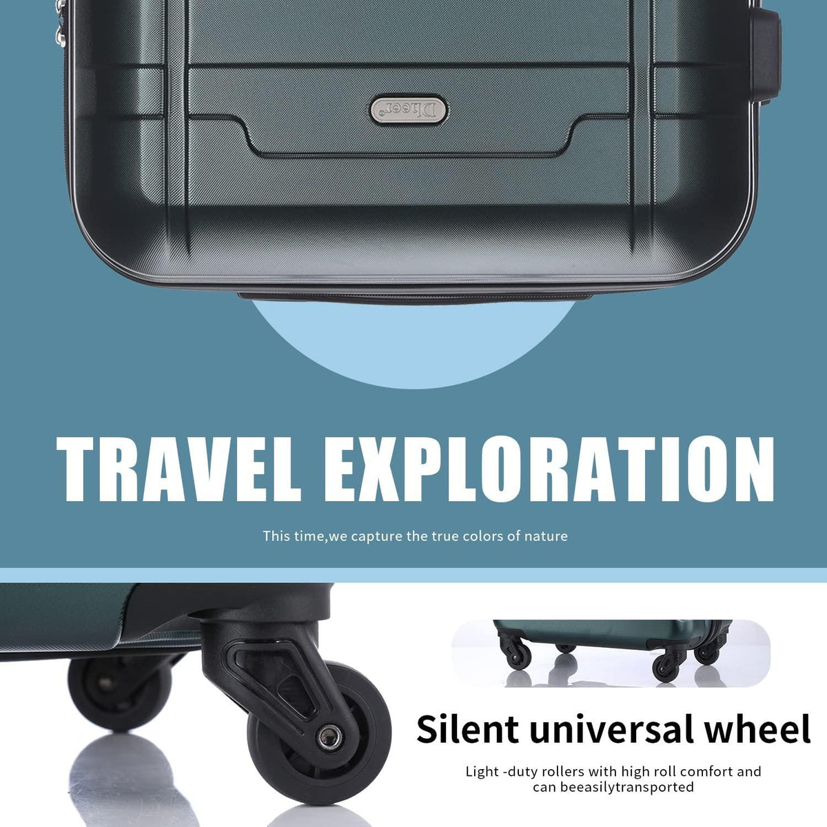 Luggage Set of 3 (20"/24"/28" Only) Travel Case with Swivel Single Wheel Light PC+ABS TSA Lock(green)