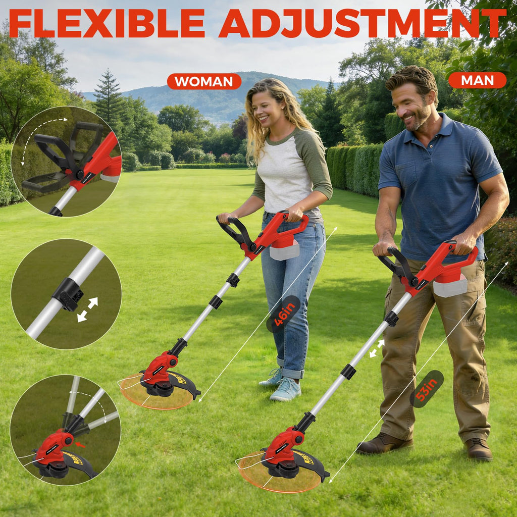 Cordless String Trimmer Compatible with  18V Battery, 12-Inch 3 in 1 Lawn Edger with 8 Spare Spools, Weed Wacker with Auto Feed, Lightweight Electric Weed Eater for Garden, Yard