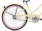 Micargi ROVER GX 26" Beach Cruiser Coaster Brake Single Speed  Steel Spokes One Piece Crank Alloy Pink Rims 36H With Fenders Color: Vanilla/ Pink Rim